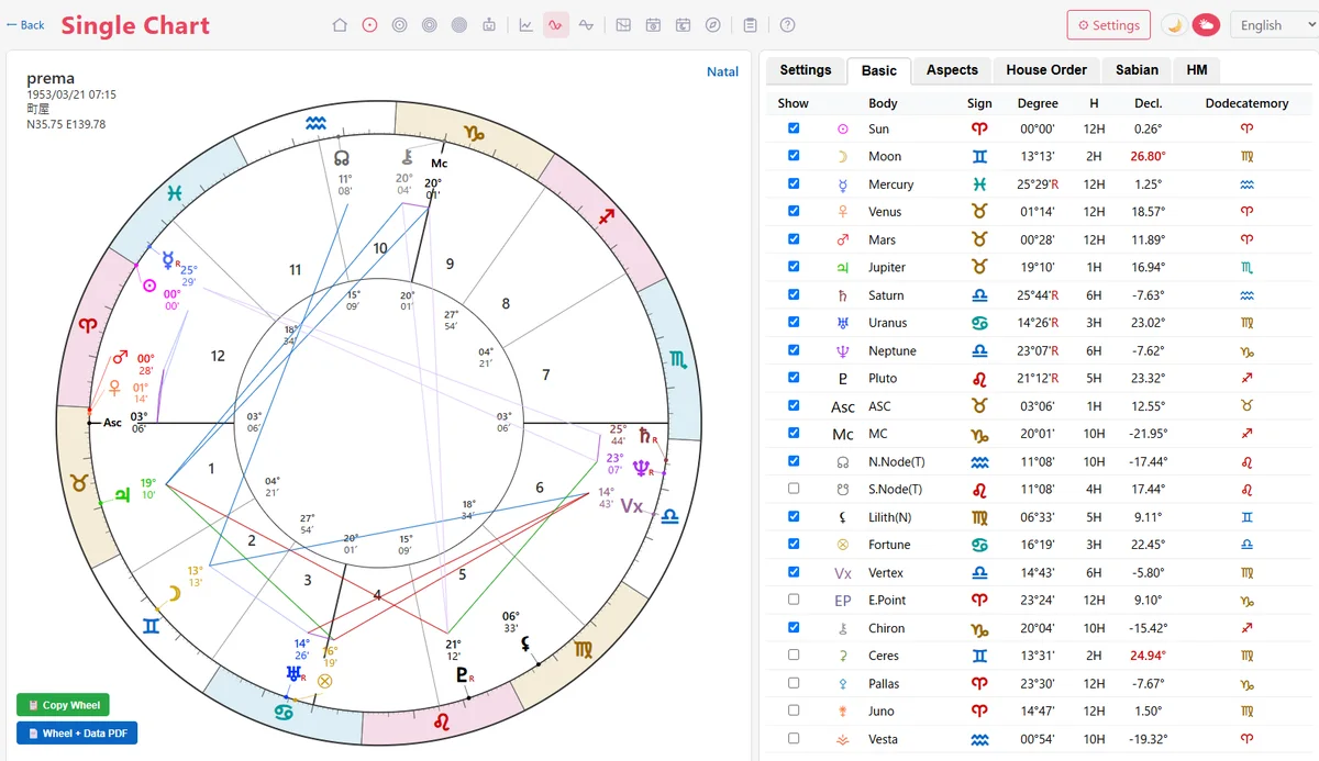 Natal chart screen