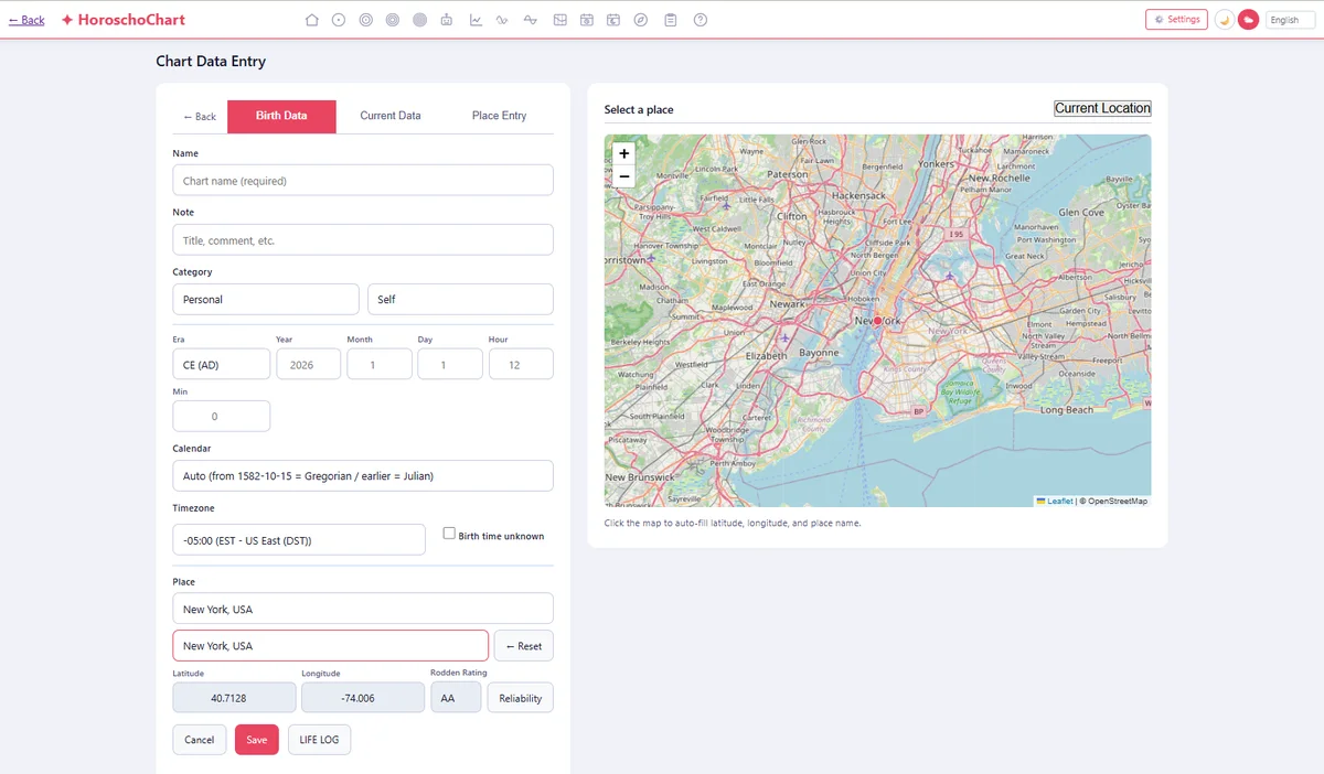 Overview of the input screen